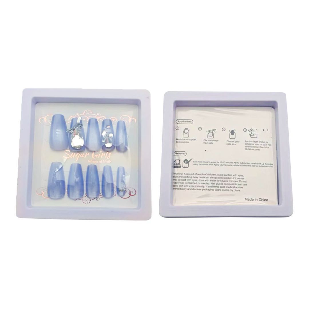 Blue With Large Diamond Nails