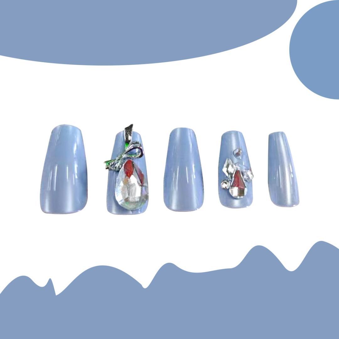 Blue With Large Diamond Nails